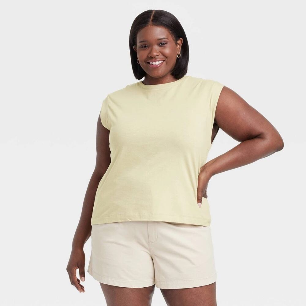 A New Day Women 1X Extended Shoulder T-shirt Light Green Midweight Jersey Tank